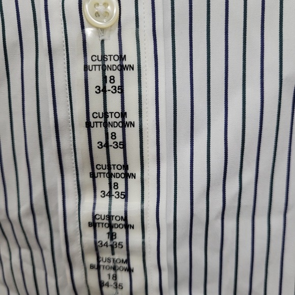 Ralph Lauren Custom Fit Striped Shirt Mens 18 34/35 Navy White Button Down - Picture 8 of 10